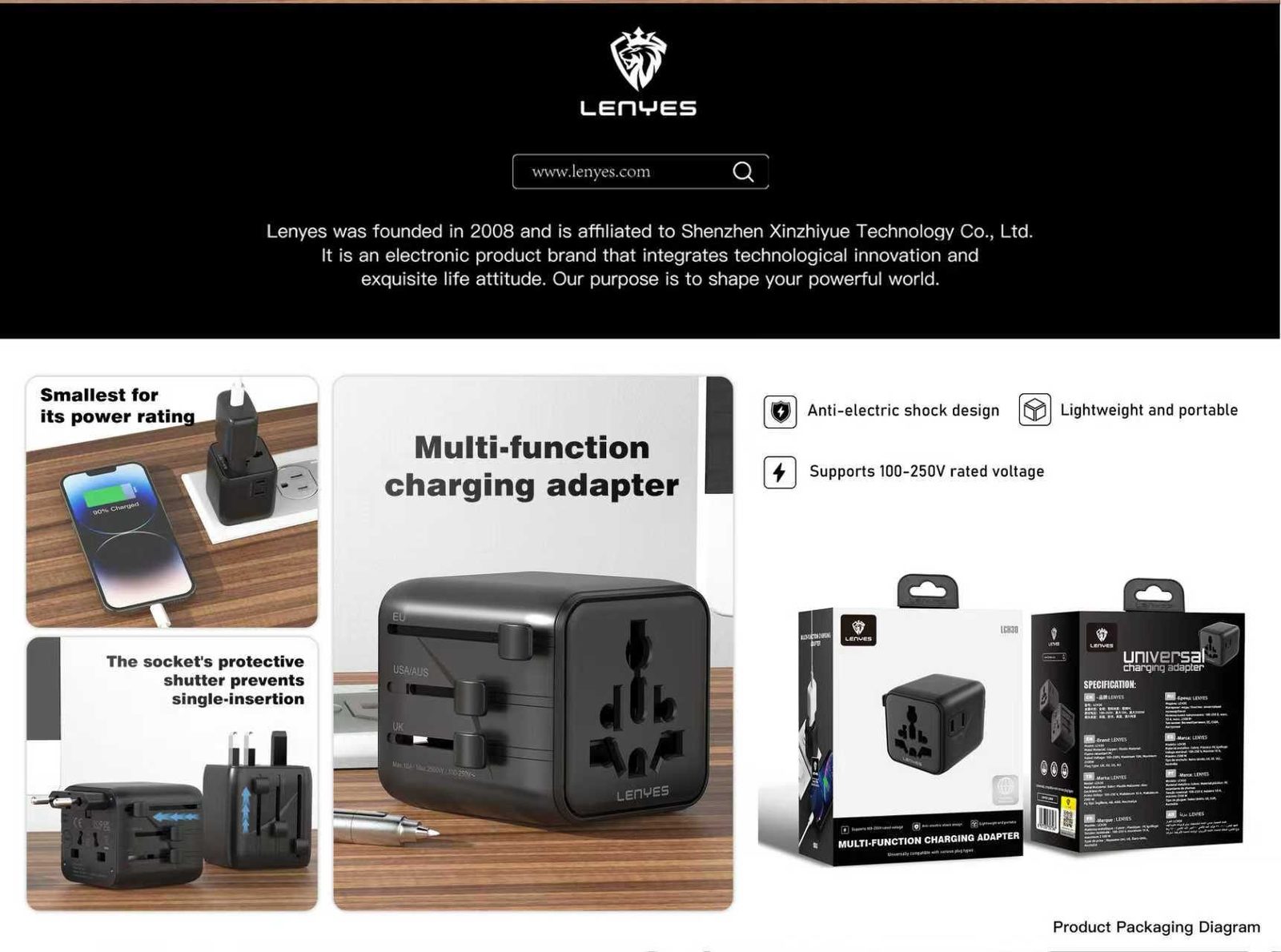 Adaptador de Viaje Universal Lenyes LCH30 2500W vista 5