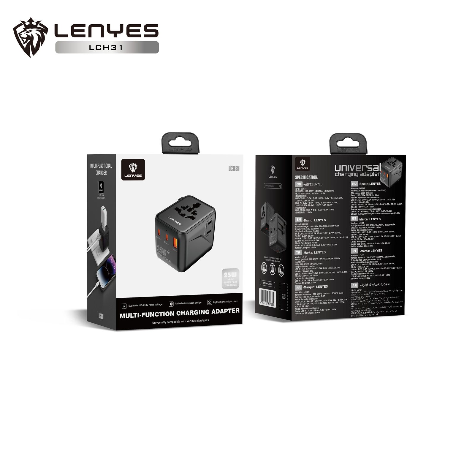 Adaptador de Viaje Universal Lenyes LCH31 con USB vista 3