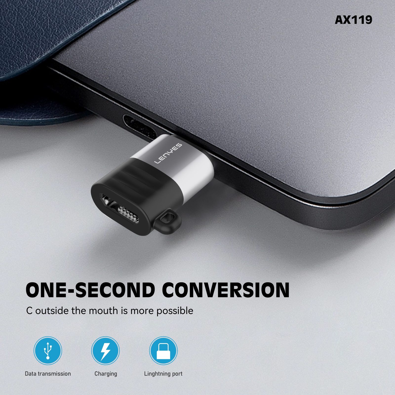 Adaptador Lenyes AX119 Micro USB/V8 a Lightning vista 3