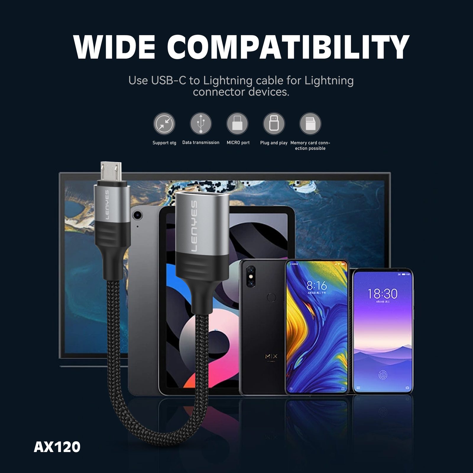 Adaptador OTG Lenyes AX120 Micro USB/V8 vista 4