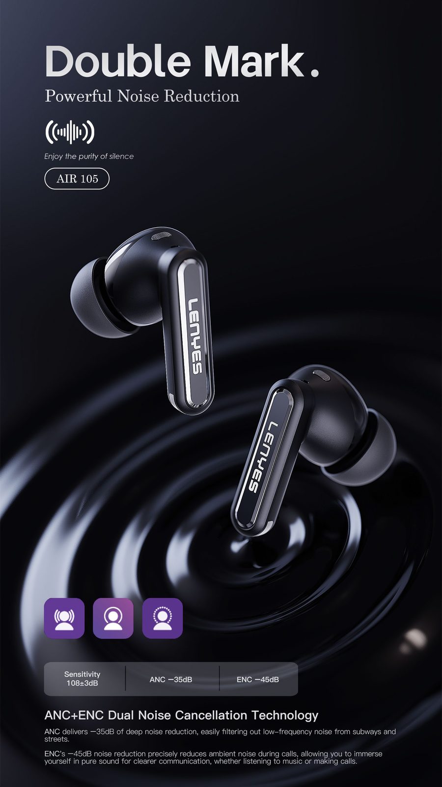 Lenyes AIR 105 AI TWS con Asistente Inteligente vista 6