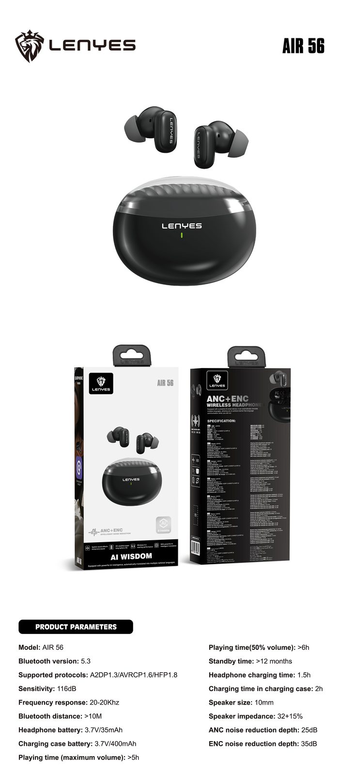 Lenyes AIR 56 TWS Bluetooth vista 3