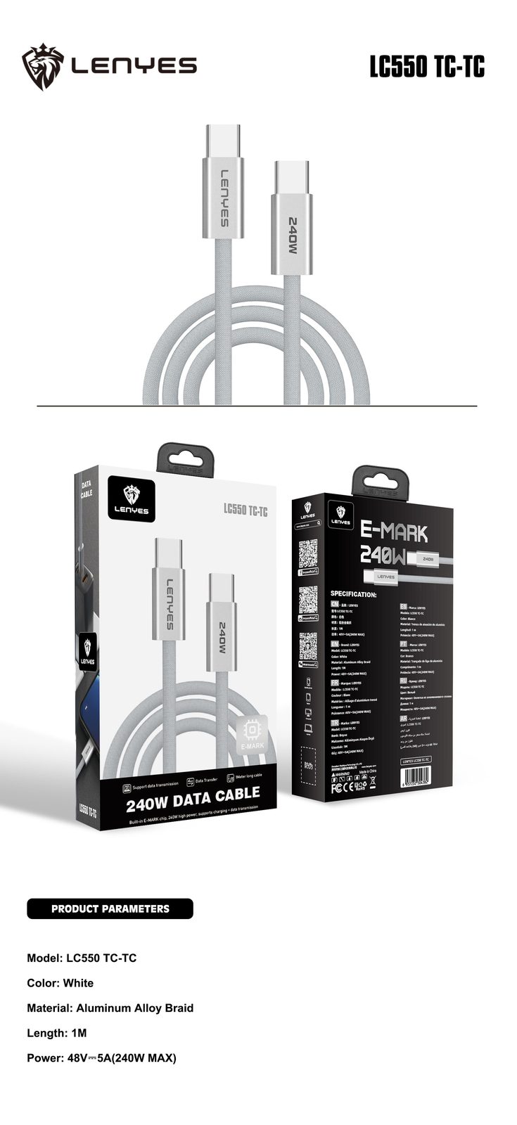 Cable de Datos Lenyes LC551 USB-C 60W vista 3