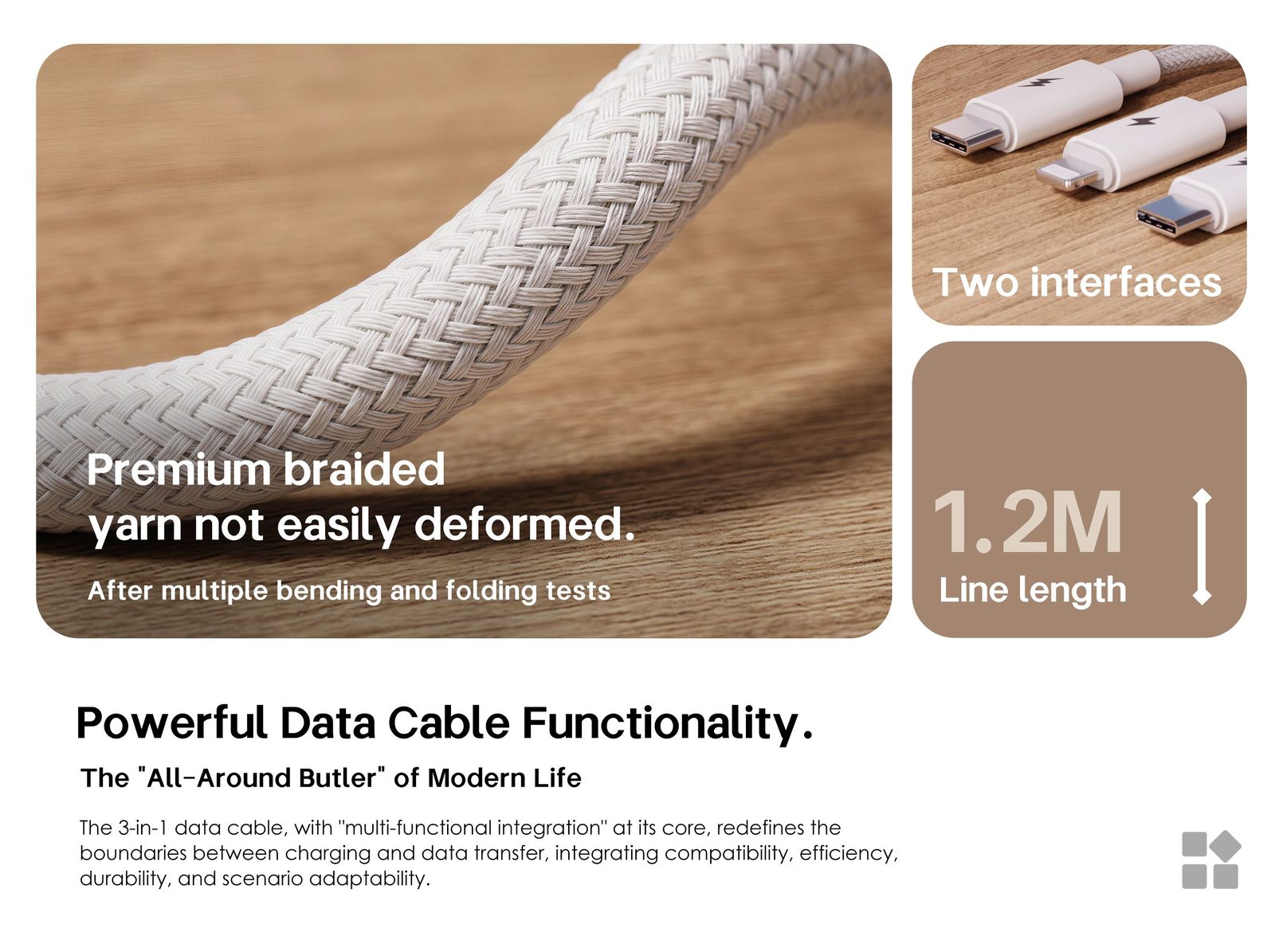 Cable Trenzado 3en1 Lenyes LC521 Carga Rápida 60W vista 6
