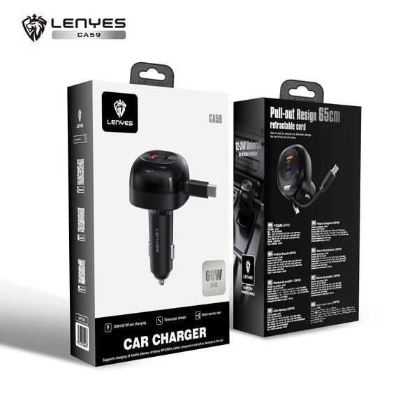 Cargador de Coche Lenyes CA59 60W Retráctil