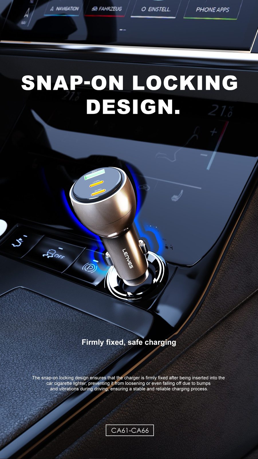 Cargador de Coche Lenyes CA66 95W Metálico Dorado vista 5