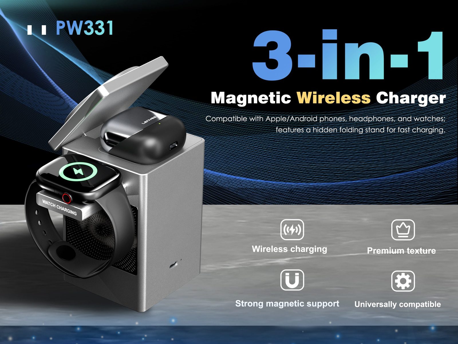 Cargador Inalámbrico Lenyes PW331 con Pantalla Táctil vista 4