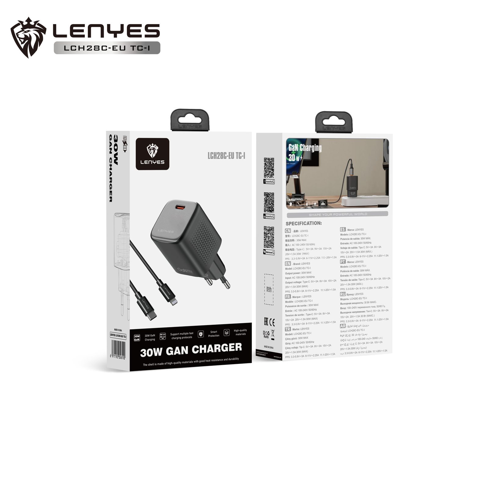 Cargador Lenyes LCH28C USB-C PD vista 1