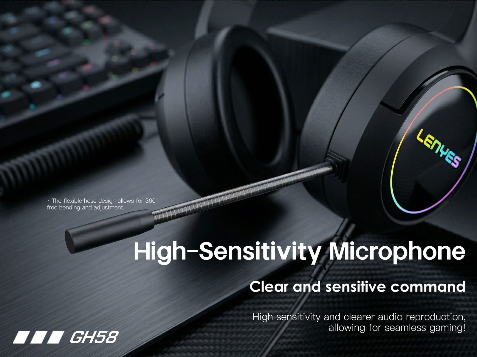 Lenyes GH58 Casco Gaming Sonido Virtual 7.1 RGB vista 1
