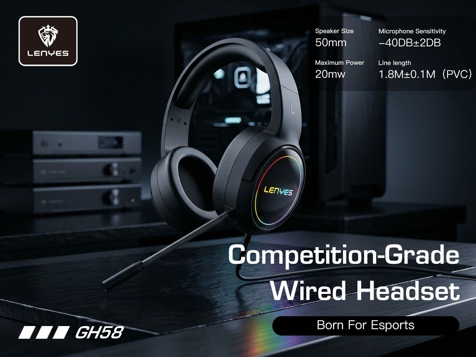 Lenyes GH58 Casco Gaming Sonido Virtual 7.1 RGB vista 3