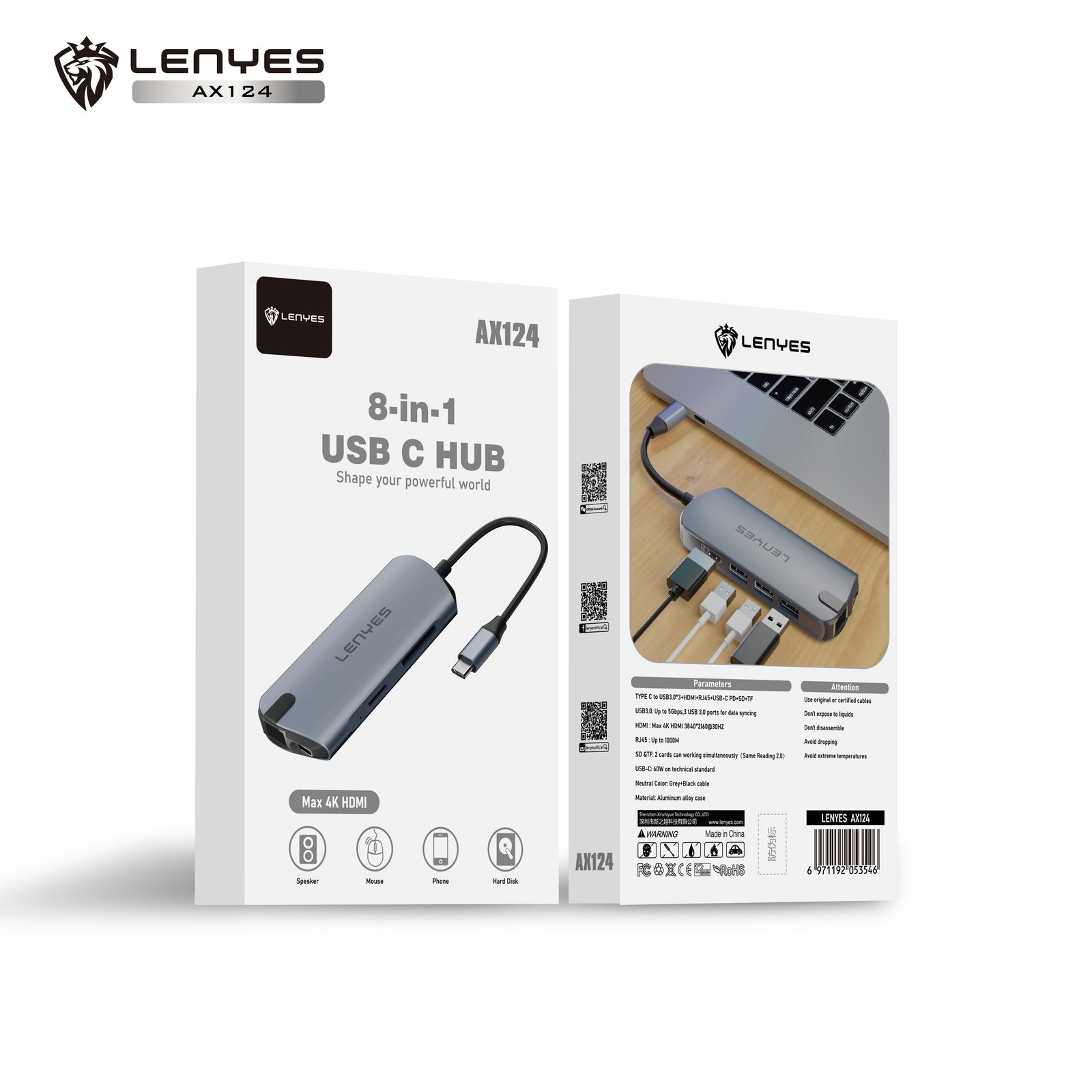 HUB Tipo-C Lenyes AX124 8en1 vista 6