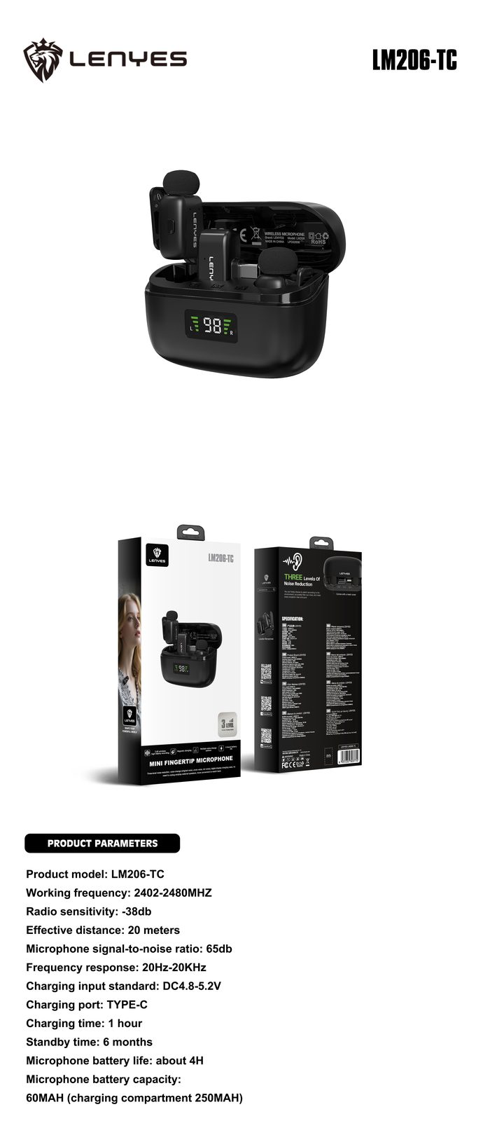 Lenyes LM206 Micrófono Lavalier Inalámbrico USB-C vista 6