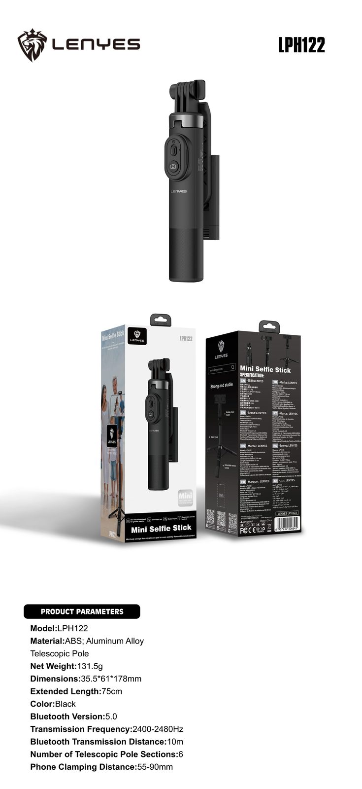 Mini Trípode y Selfie Stick Lenyes LPH122 75cm vista 3