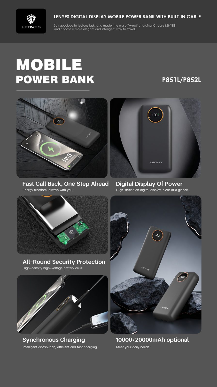 Powerbank Lenyes P852L 20.000mAh vista 5