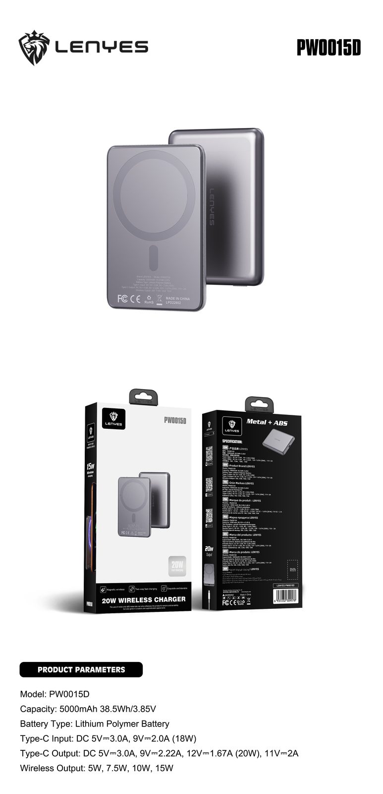 Powerbank Lenyes PW0015D Ultrafino vista 3