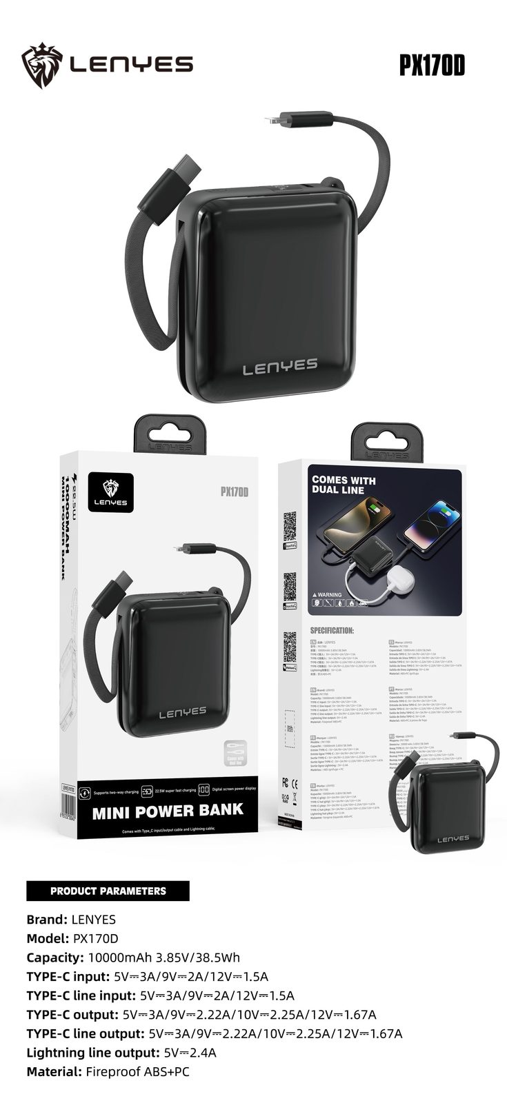 Powerbank Lenyes PX170D 10.000mAh vista 4