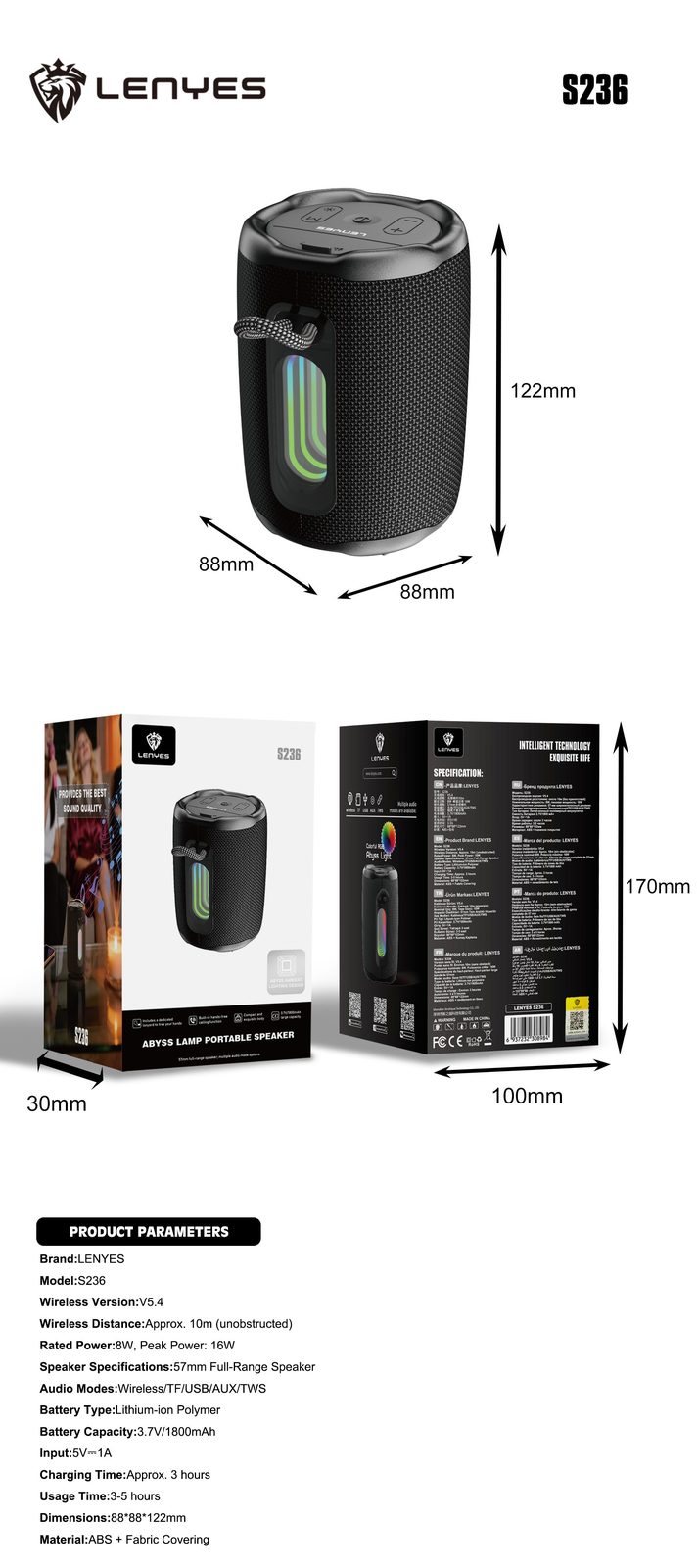 Lenyes S236 Altavoz Bluetooth Portátil vista 1