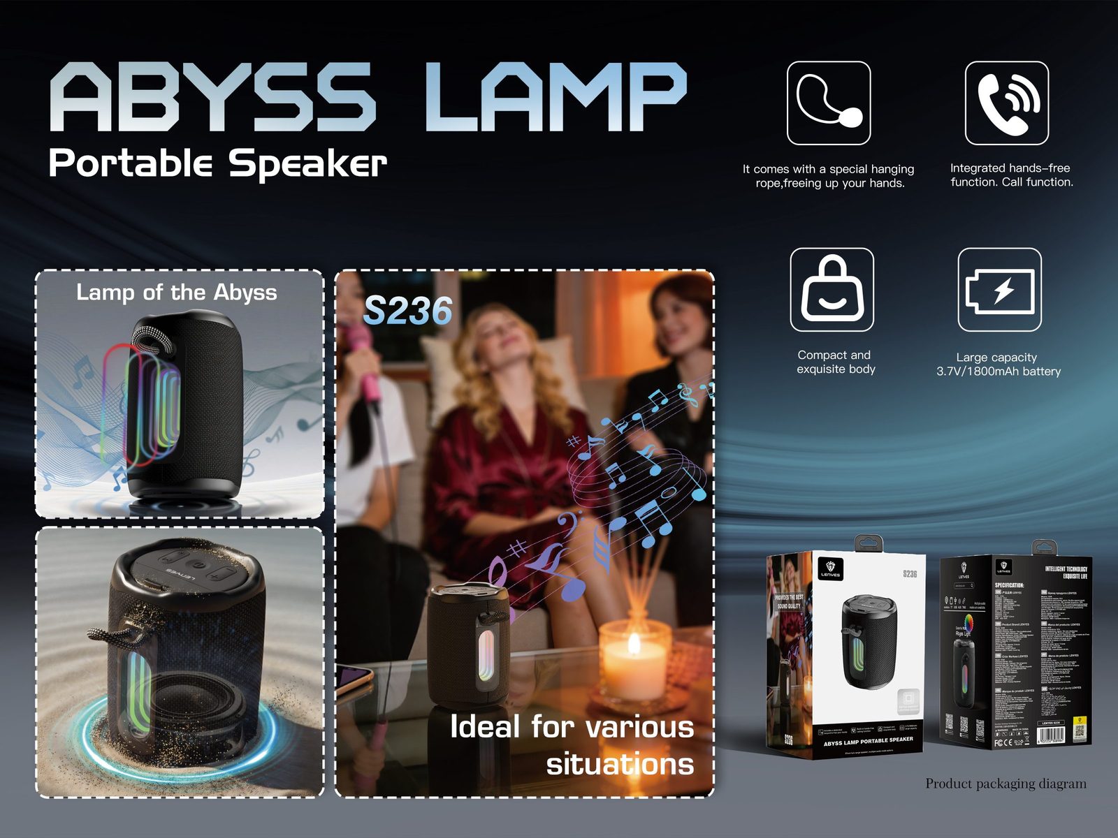 Lenyes S236 Altavoz Bluetooth Portátil vista 4