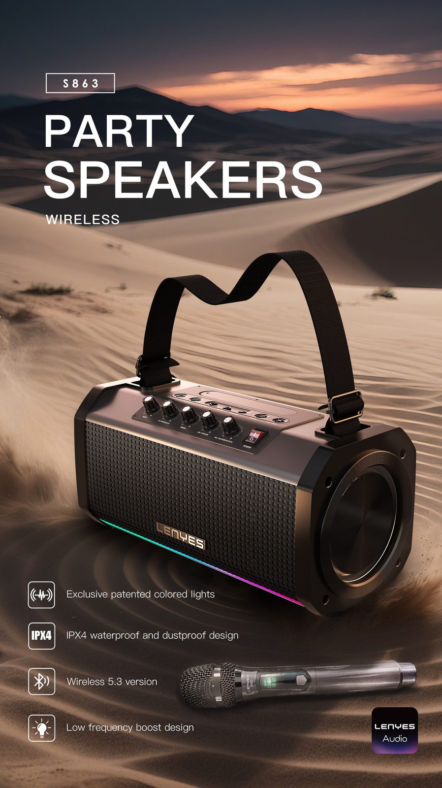 Lenyes S863 Altavoz Ultra Portátil IPX6 TWS vista 3