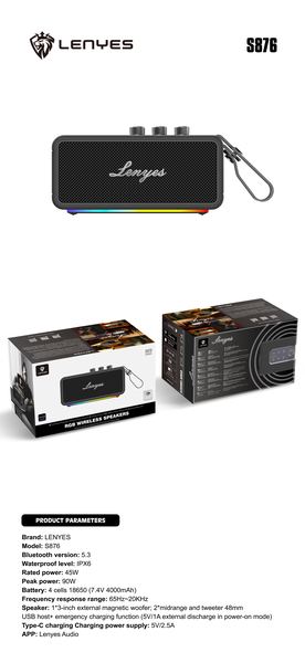 Lenyes S876 Altavoz Inalámbrico IPX6 Alta Fidelidad