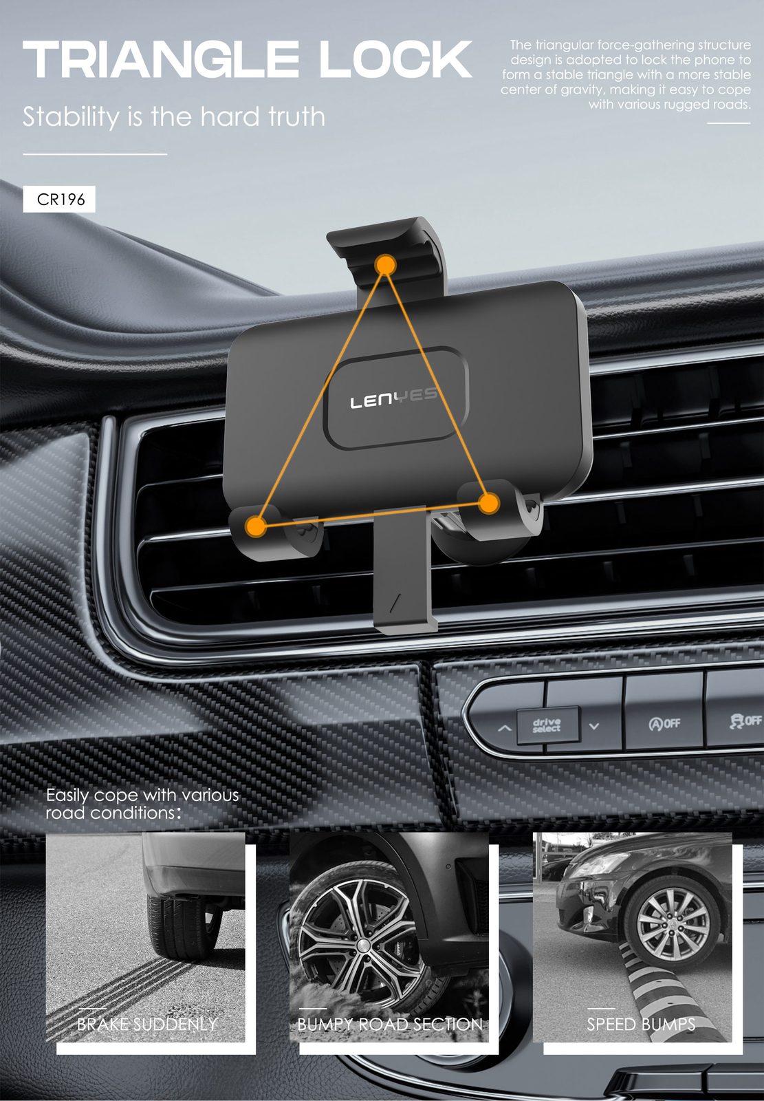 Soporte de Coche Lenyes CR196 Gravedad Triangular vista 5