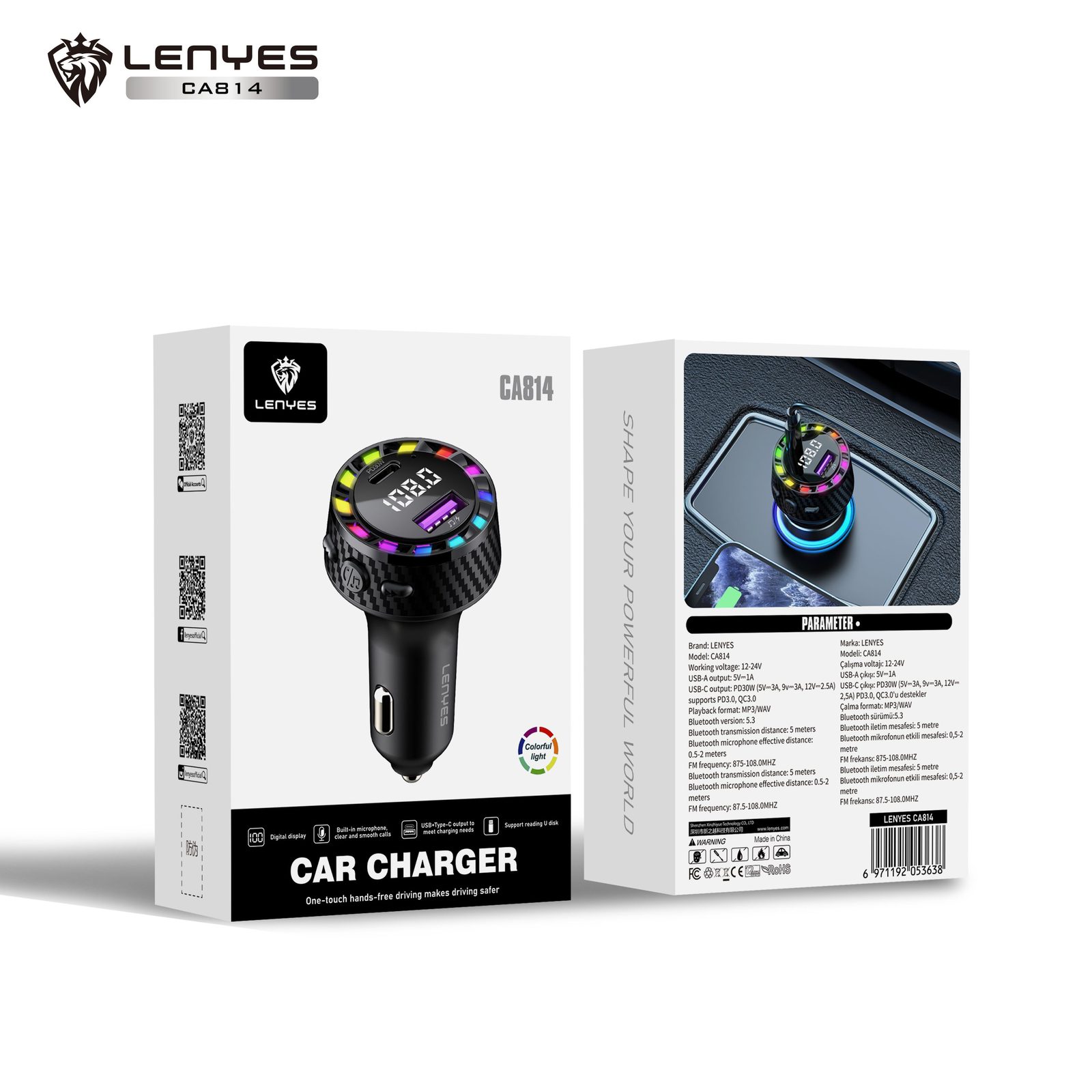 Transmisor de Coche Lenyes CA814 Bluetooth vista 1