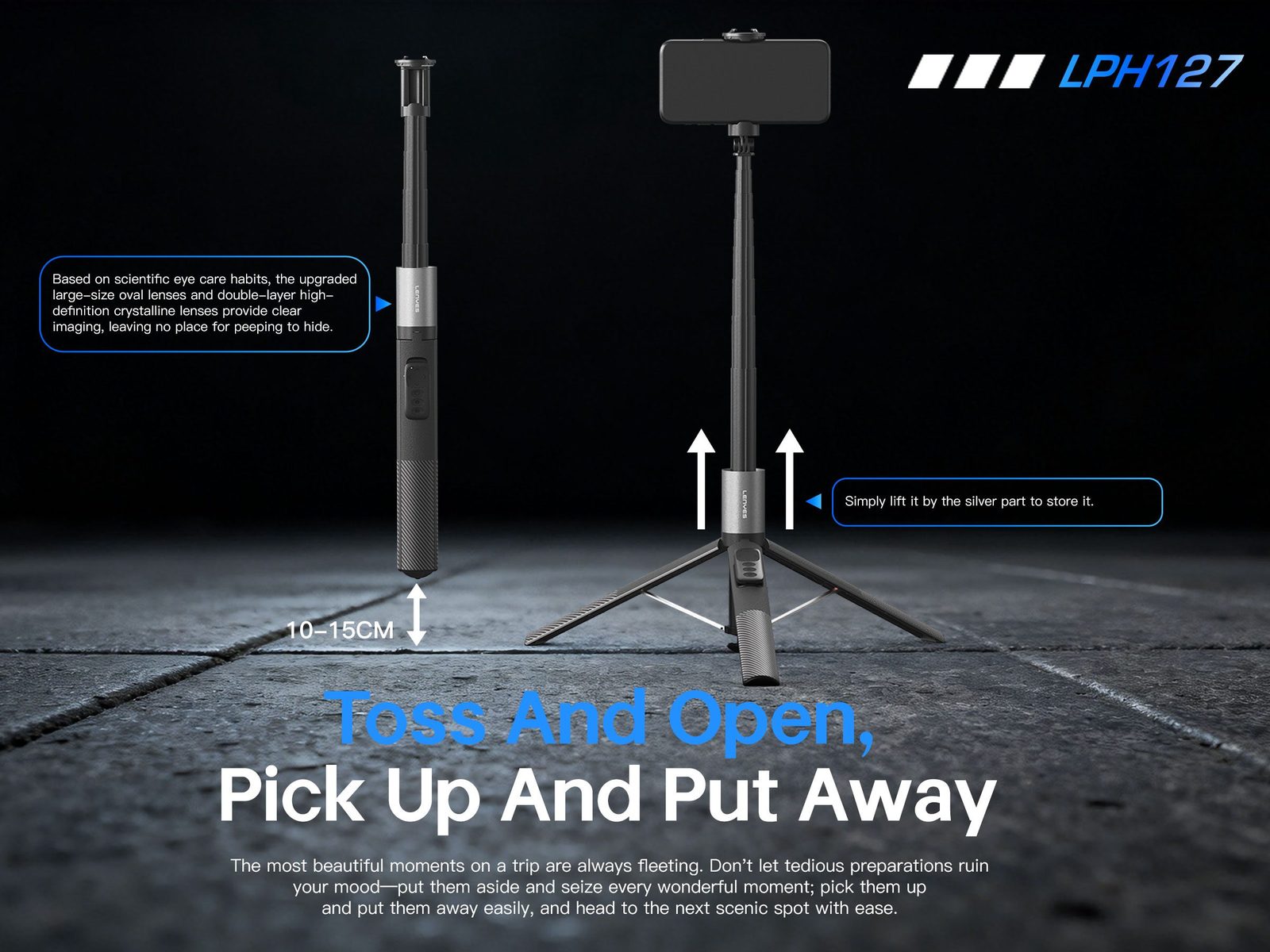 Trípode y Selfie Stick Lenyes LPH127 160cm Zapata Fría vista 6